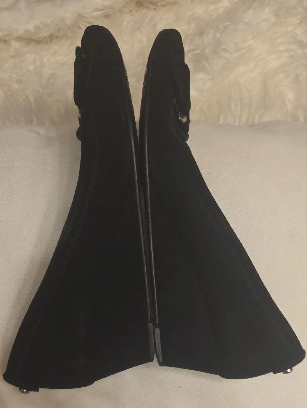 Stuart Weitzman Black Suede Wedge Ballet Flats with Silver Buckle Detail   8.5 - Picture 6 of 11